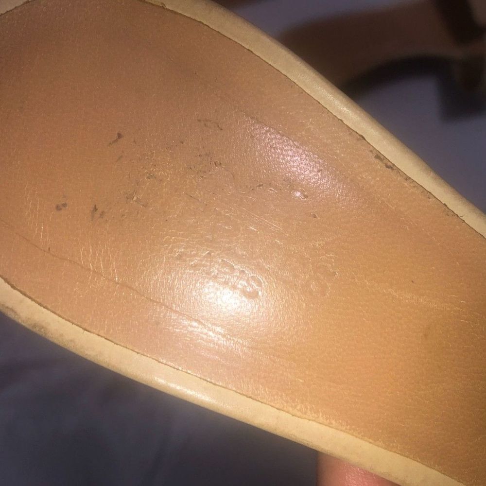 HERMES Oasis "H" Cut Out Sandals Women's Size 6.5 Cream Tan Block Heel Shoe - Picture 10 of 15